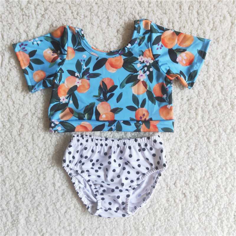 peach print two pieces swimsuit