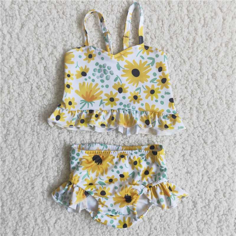 sunflower print two pieces swimsuit