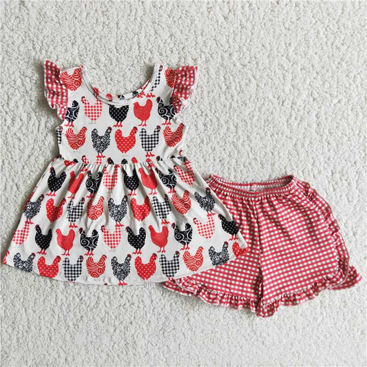 red chicken shorts set outfit
