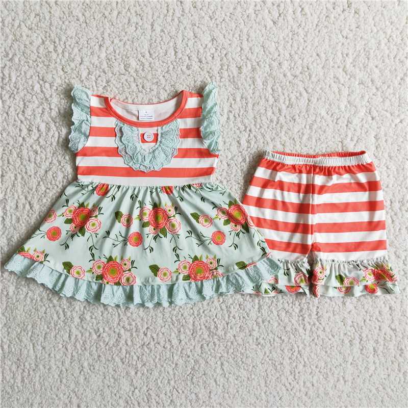 floral shorts set girl’s outfit