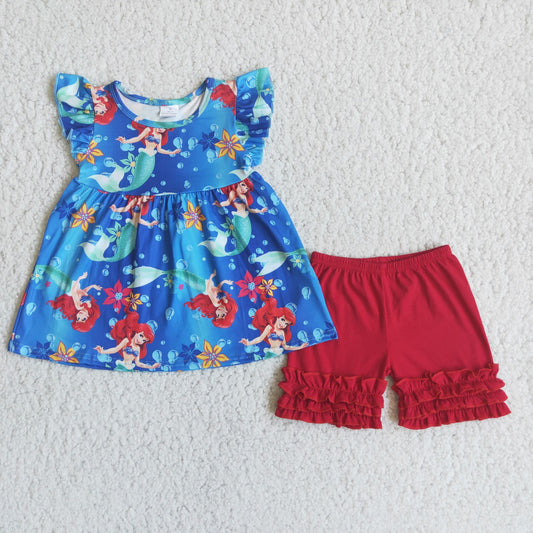 Mermaid Red Shorts Set