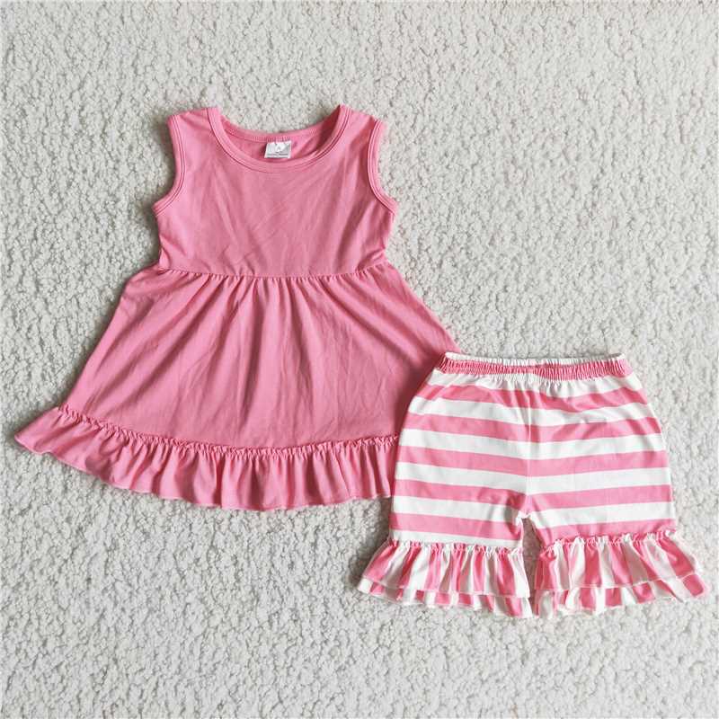sleeveless pink top stripe shorts set