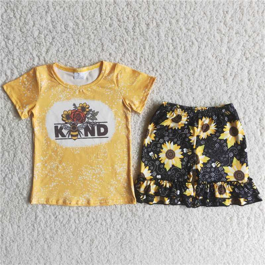 kind sunflower shorts set girl summer clothes