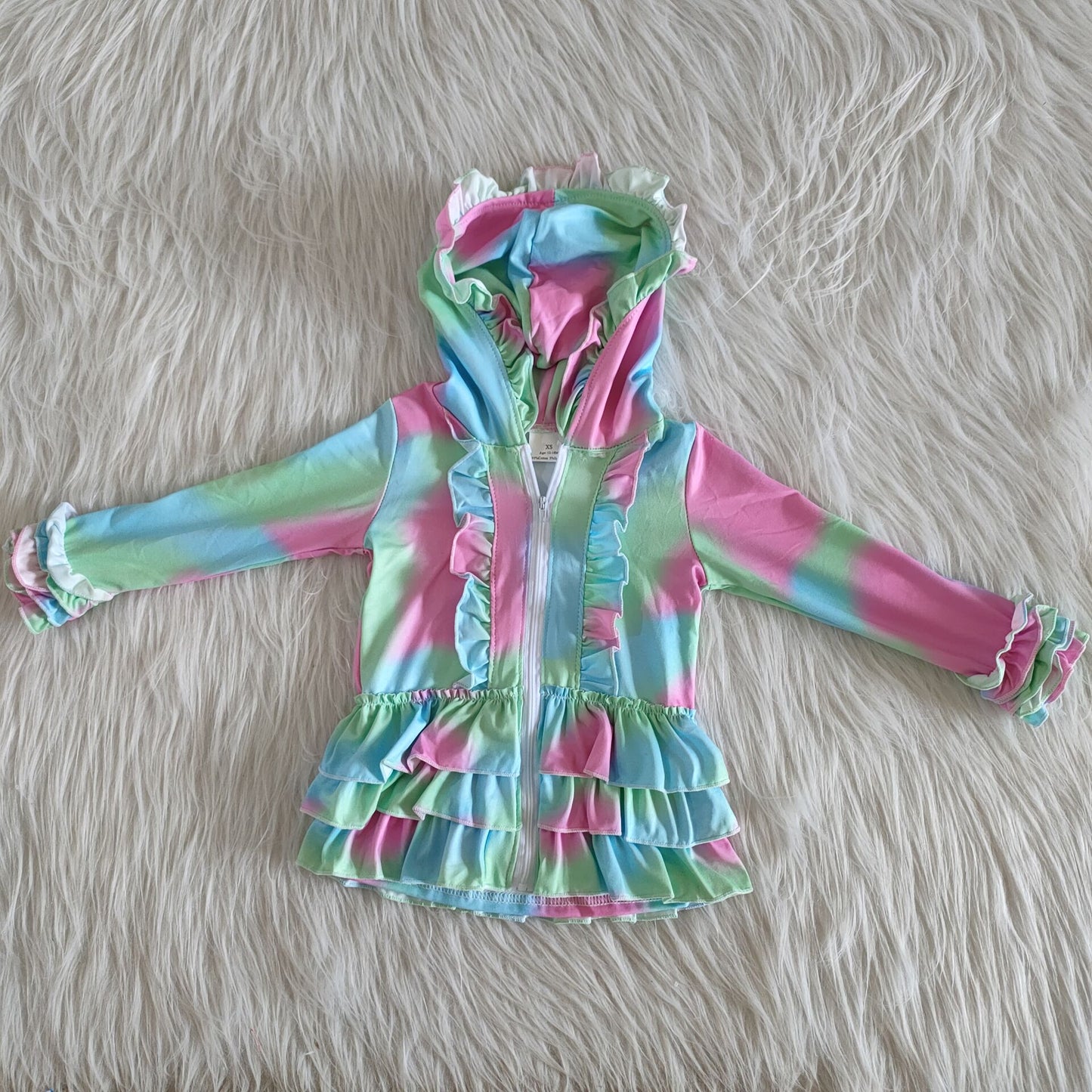 girl ruffle jacket colored tie dye