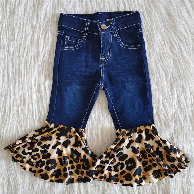 Dark Blue Flare Jeans Leopard Bells