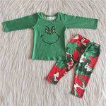Boy Christmas Grinchey Camo Pants Set
