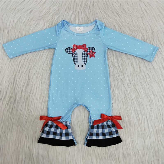 blue cow print ruffle romper 6 A27-2-1