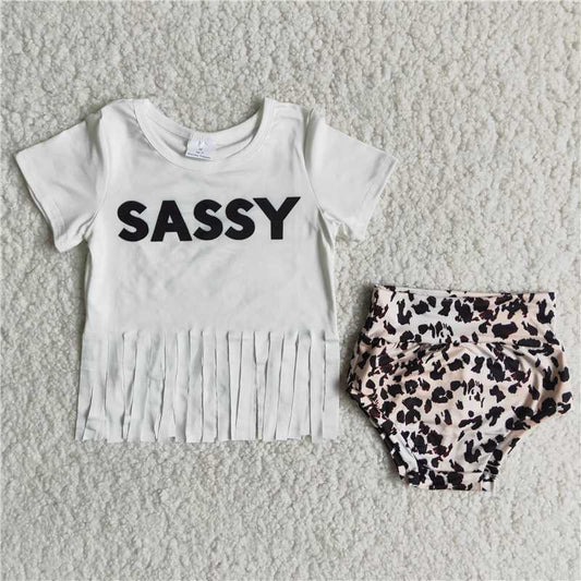 sassy girl tassle leopard bummie outfit infant baby clothing