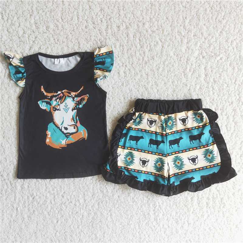 girl’s outfit cow shorts set summer clothes