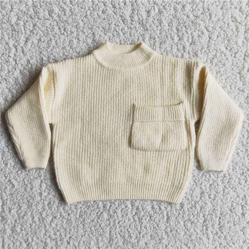 Creamy-white Sweater Coat with Pocket