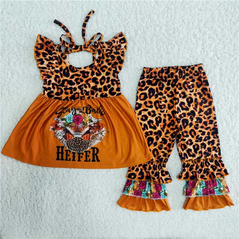 heifer print leopard ruffle pants set