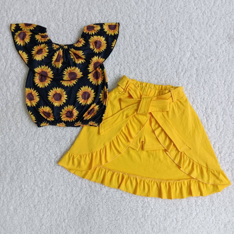 little girl’s sunflower shorts skirt set outfit