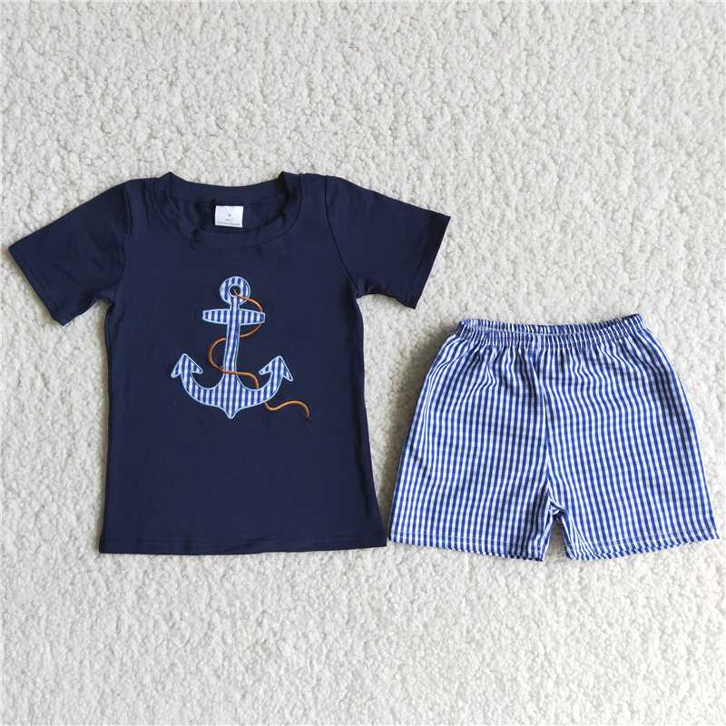 summer kids clothes anchor embroidery outfit boy