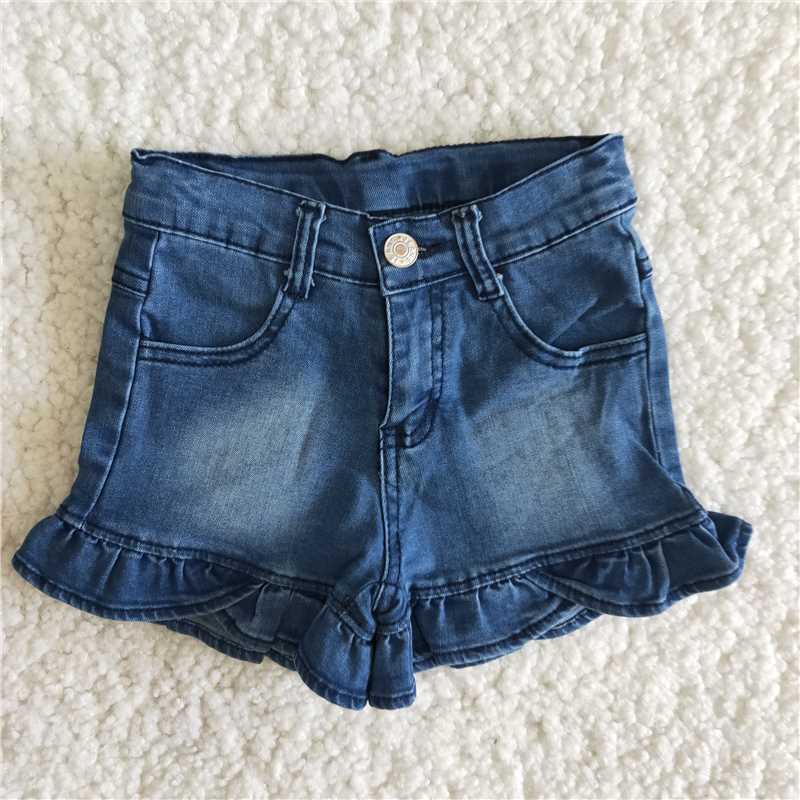 dark blue ruffle denim shorts