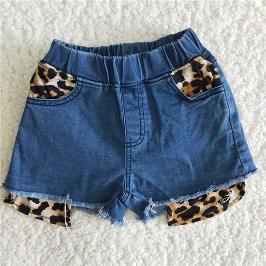 denim shorts with leopard fabric inside