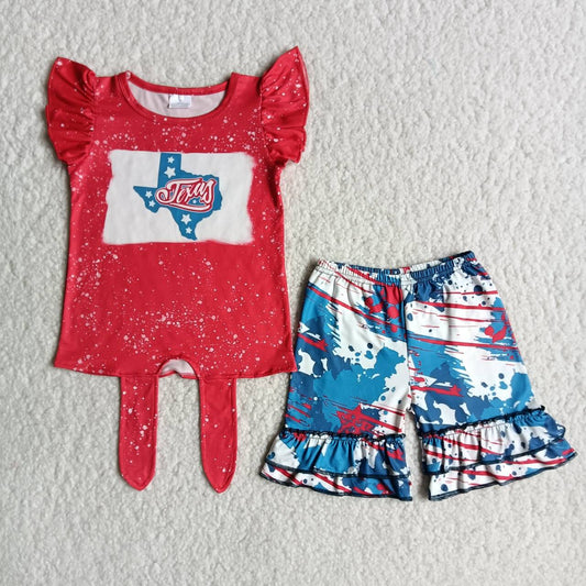 Texas white red blue 4th of July shorts set