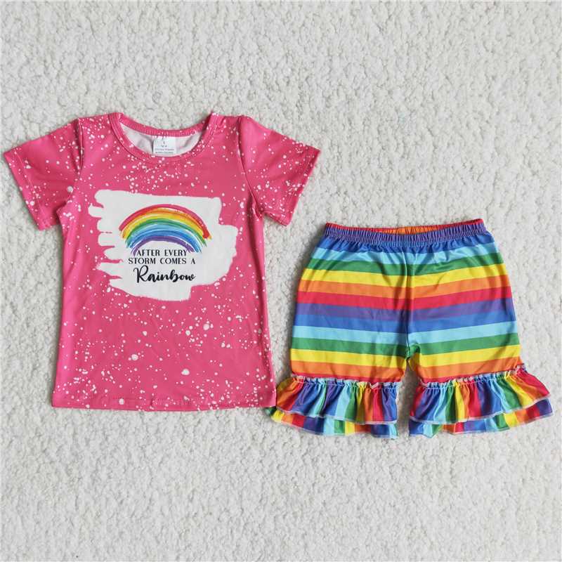 rainbow ruffle shorts set