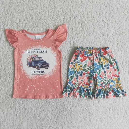 farm fresh flower shorts set girl summer clothes