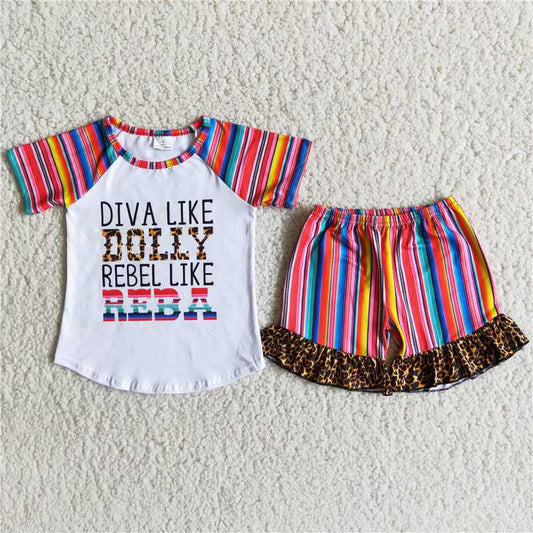 dolly rainbow stripe shorts set