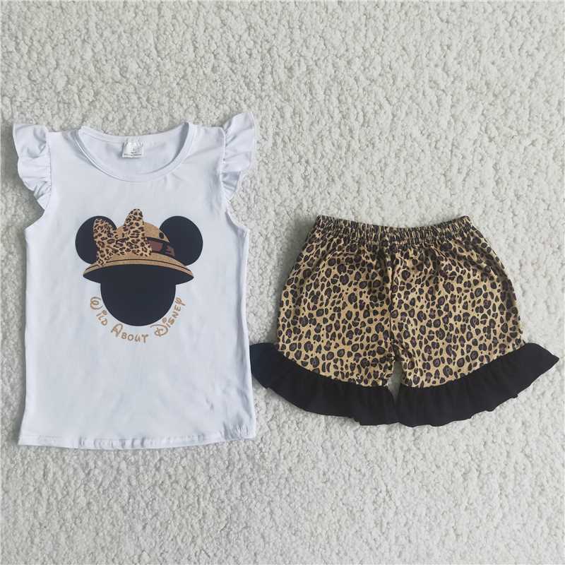 mouse print leopard shorts set