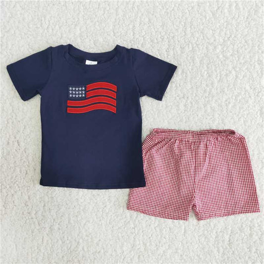 boy’s flag embroidery shorts set outfit