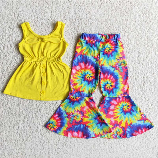 Cotton Yellow Tank Top Tie Dye Bells Set