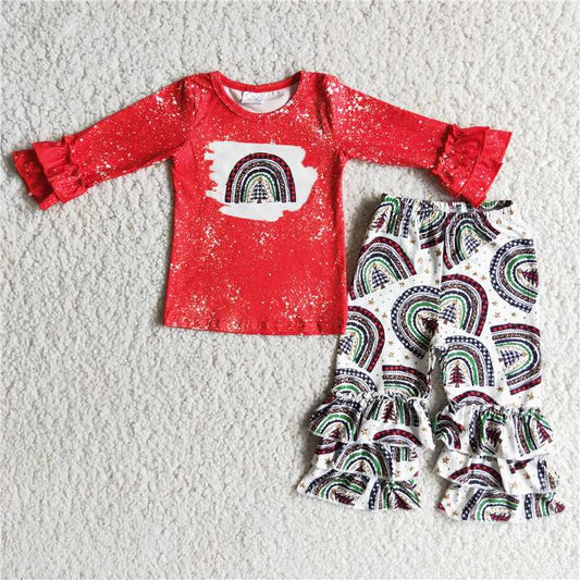 Christmas Tree Rainbow Ruffle Pants Set