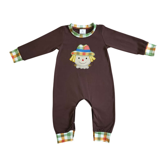 kids brown scarecrow embroidery baby romper for boy