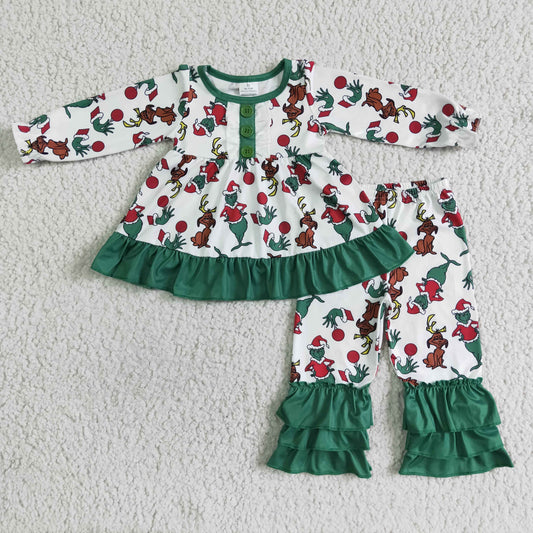 christmas green buffalo ruffle pants outfit