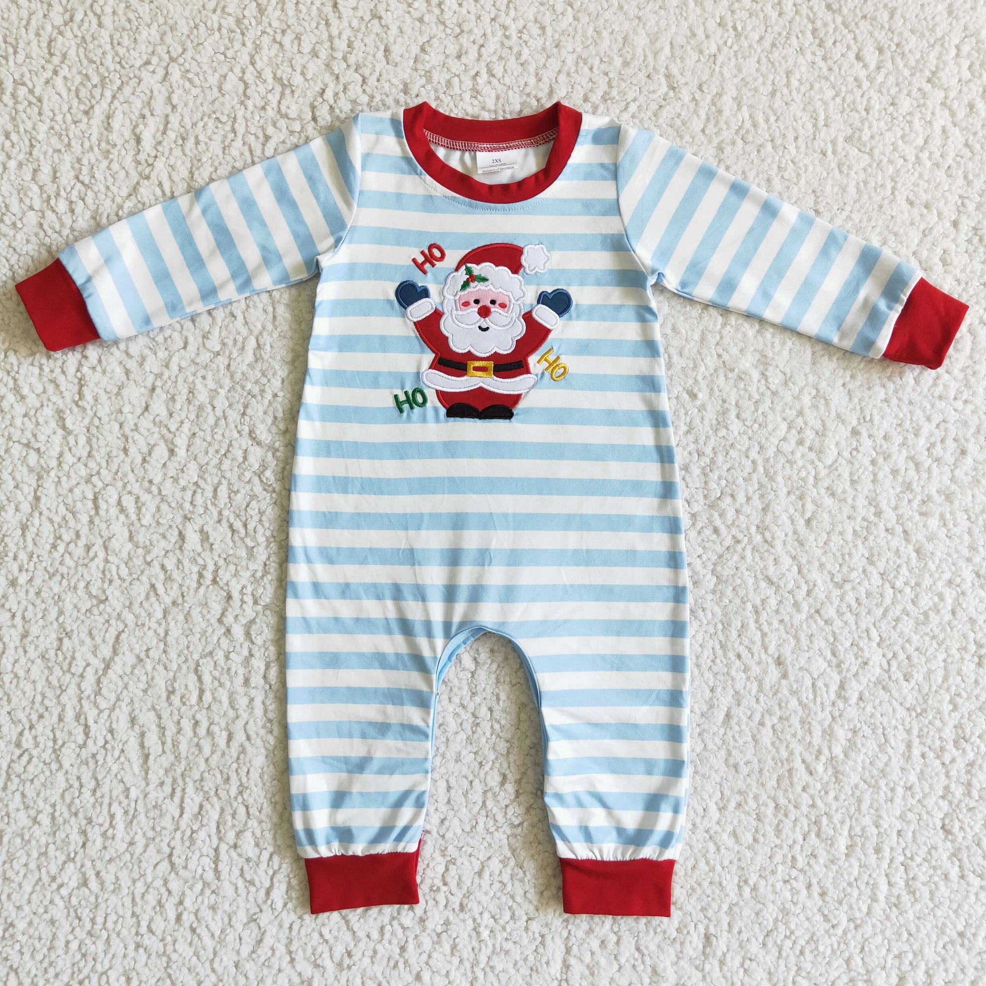 christmas hohoho santa embroidery baby boy romper