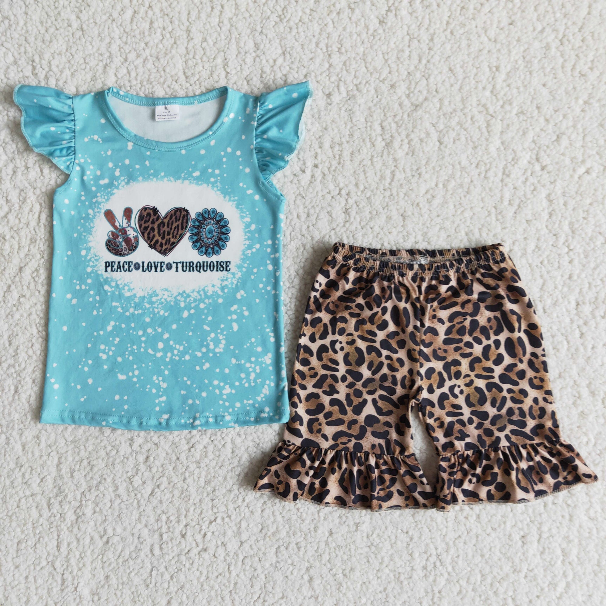 turquoise leopard shorts set
