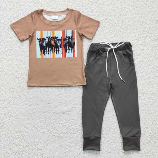 western gray brown jogger outfit cow print