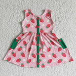 sleeveless strawberry pocket dress girl summer dresses