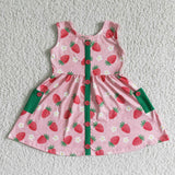 sleeveless strawberry pocket dress girl summer dresses