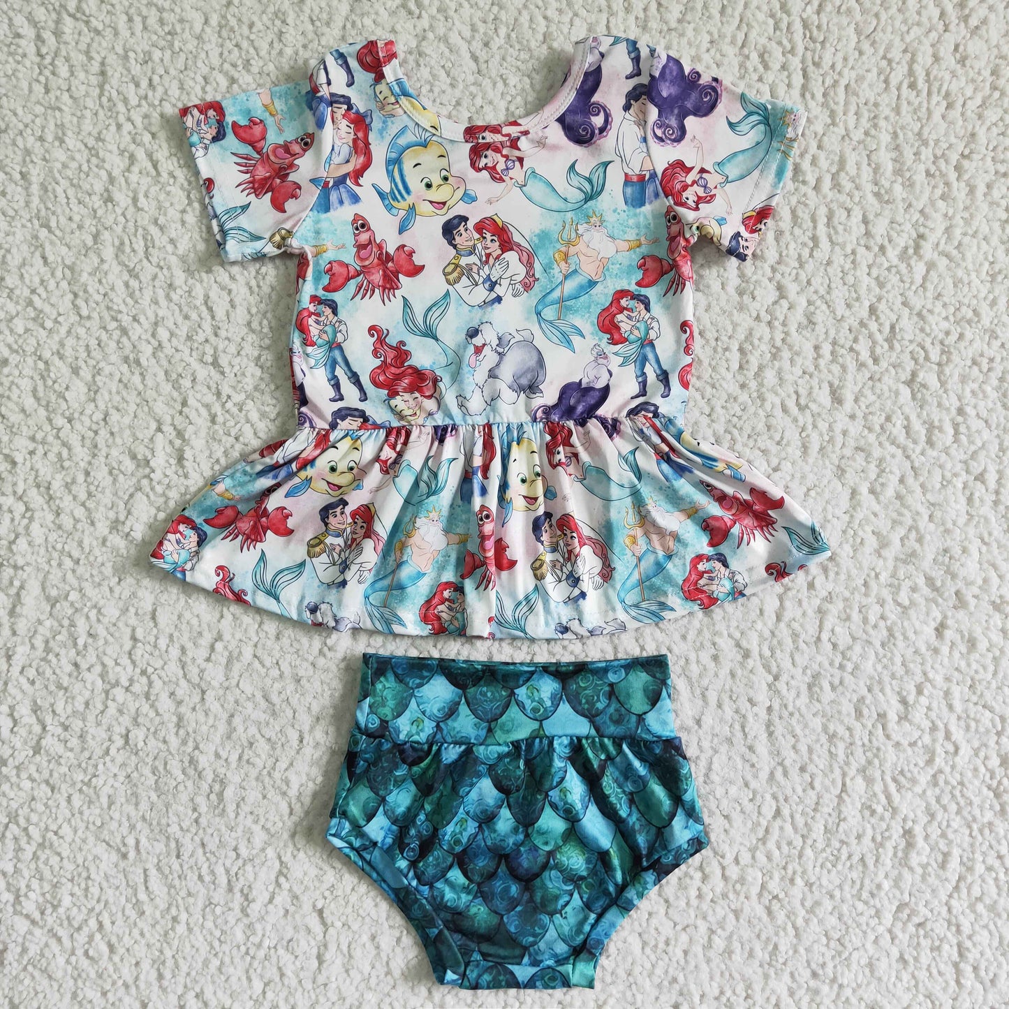 toddlers girl's mermaid bummie set infant clothing