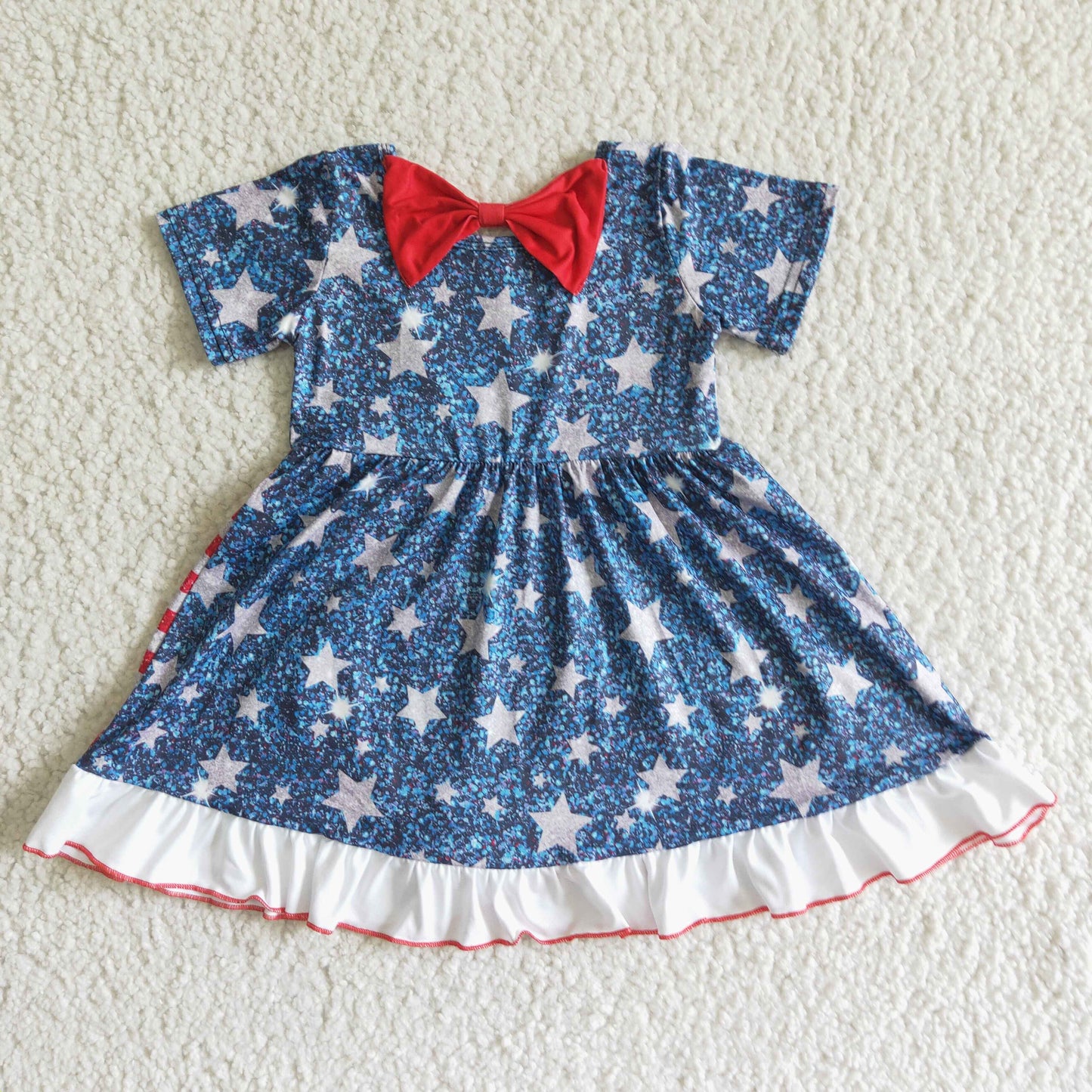girl's july 4th clothing blue star and red stripe twirl dress