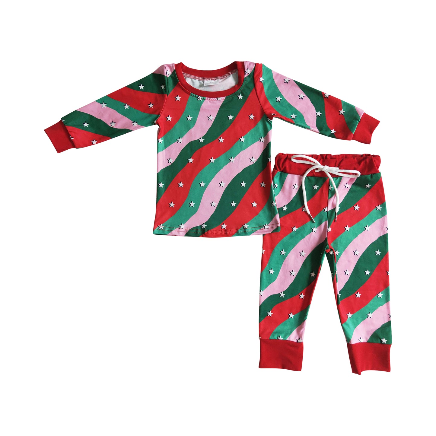 kids christmas boho stripes star print pajama set