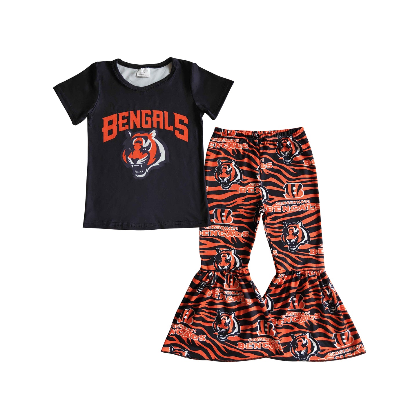 kids clothing  black short sleeve shirt tiger football outfits for girl