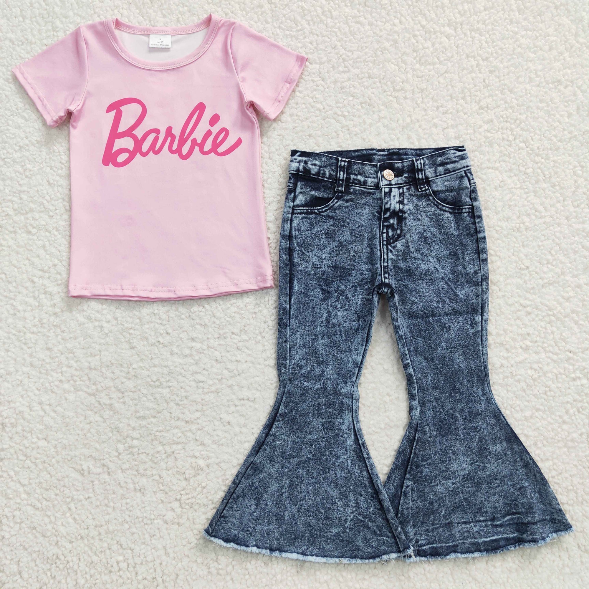kids pink barbie t-shirt summer clothing