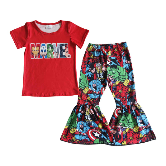 girl red short sleeve pants set outfits hero’s