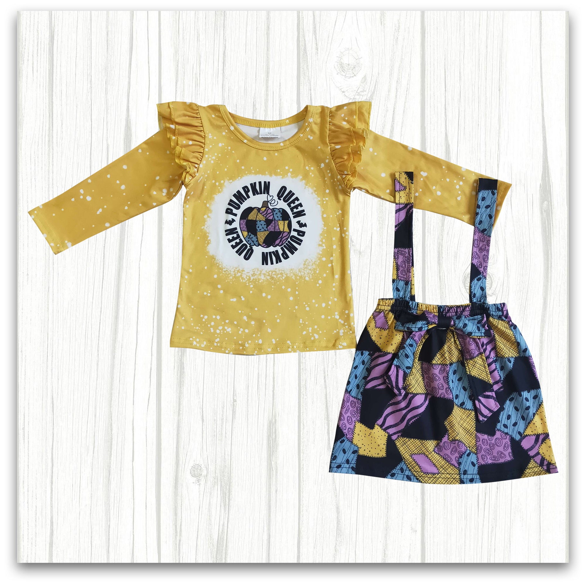 girl 2pcs halloween pumkin print strap skirt outfit