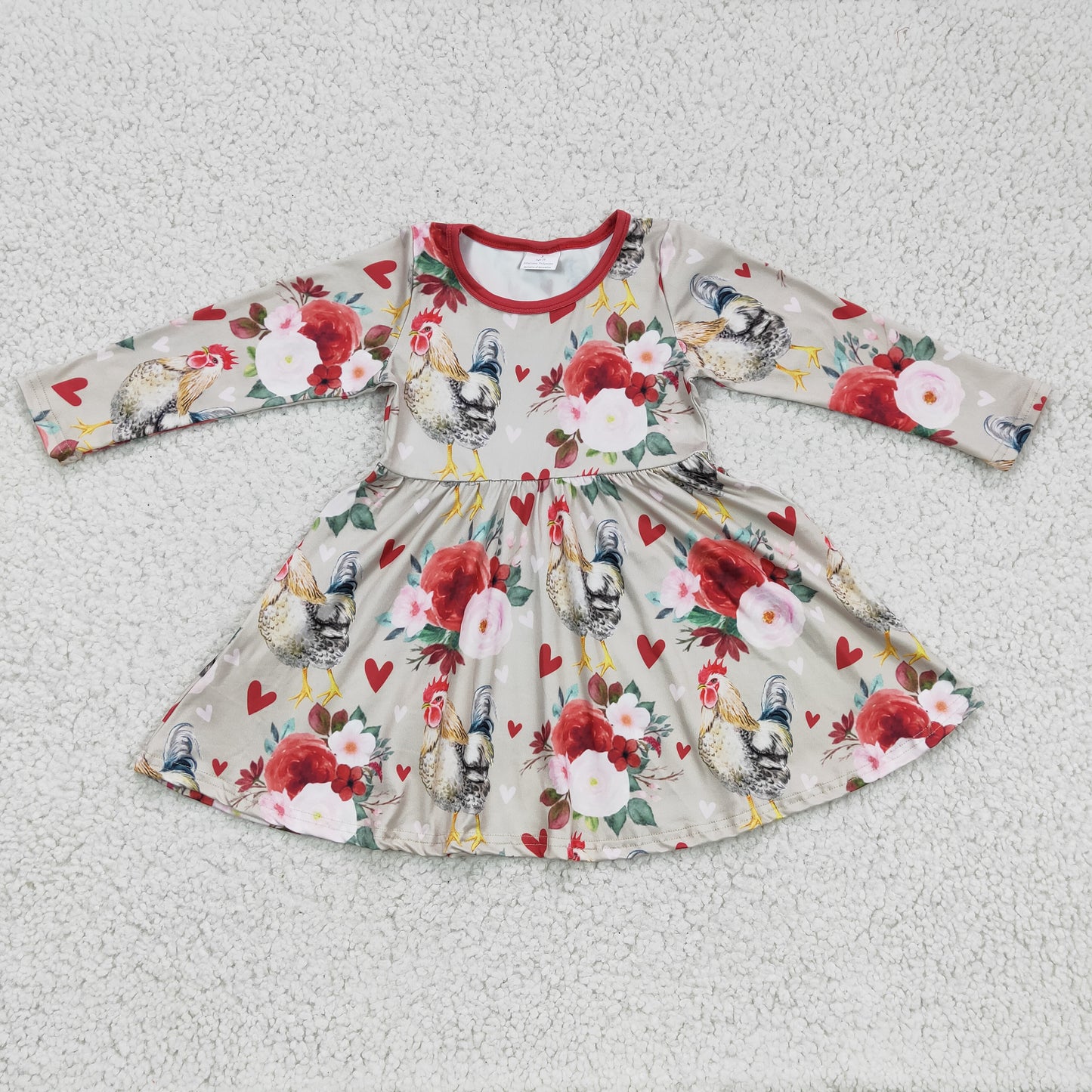 chicken and flower twirl dress kids valentine's day dresses