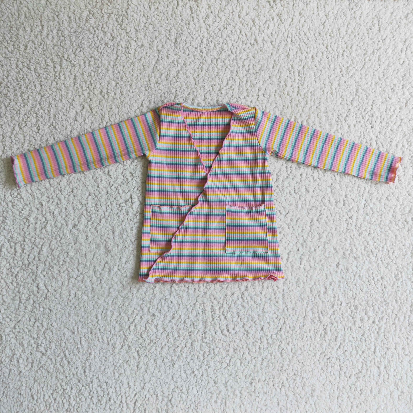 rainbow stripe cardigan with pocket girls top clothing
