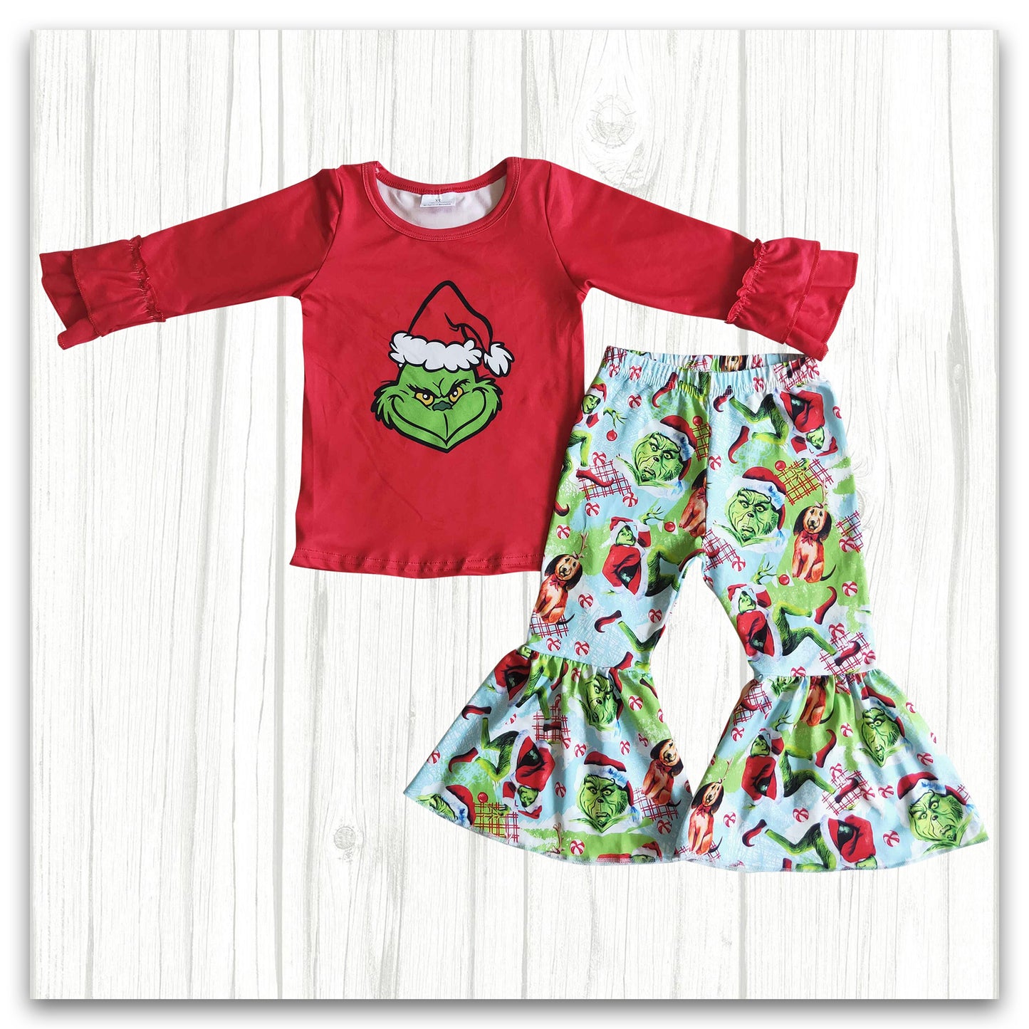 Red Shirt Grinchey Clothes Set for Christmas Girl's Clothing