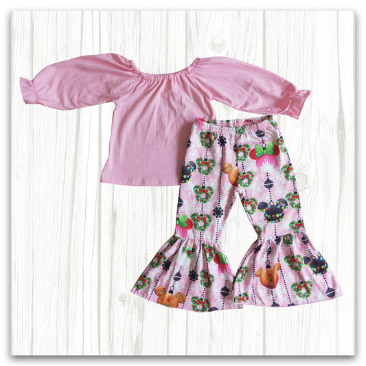 pink christmas outfit girl's clothes set