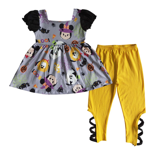 girl halloween cartoon outfit mustard cross legging set