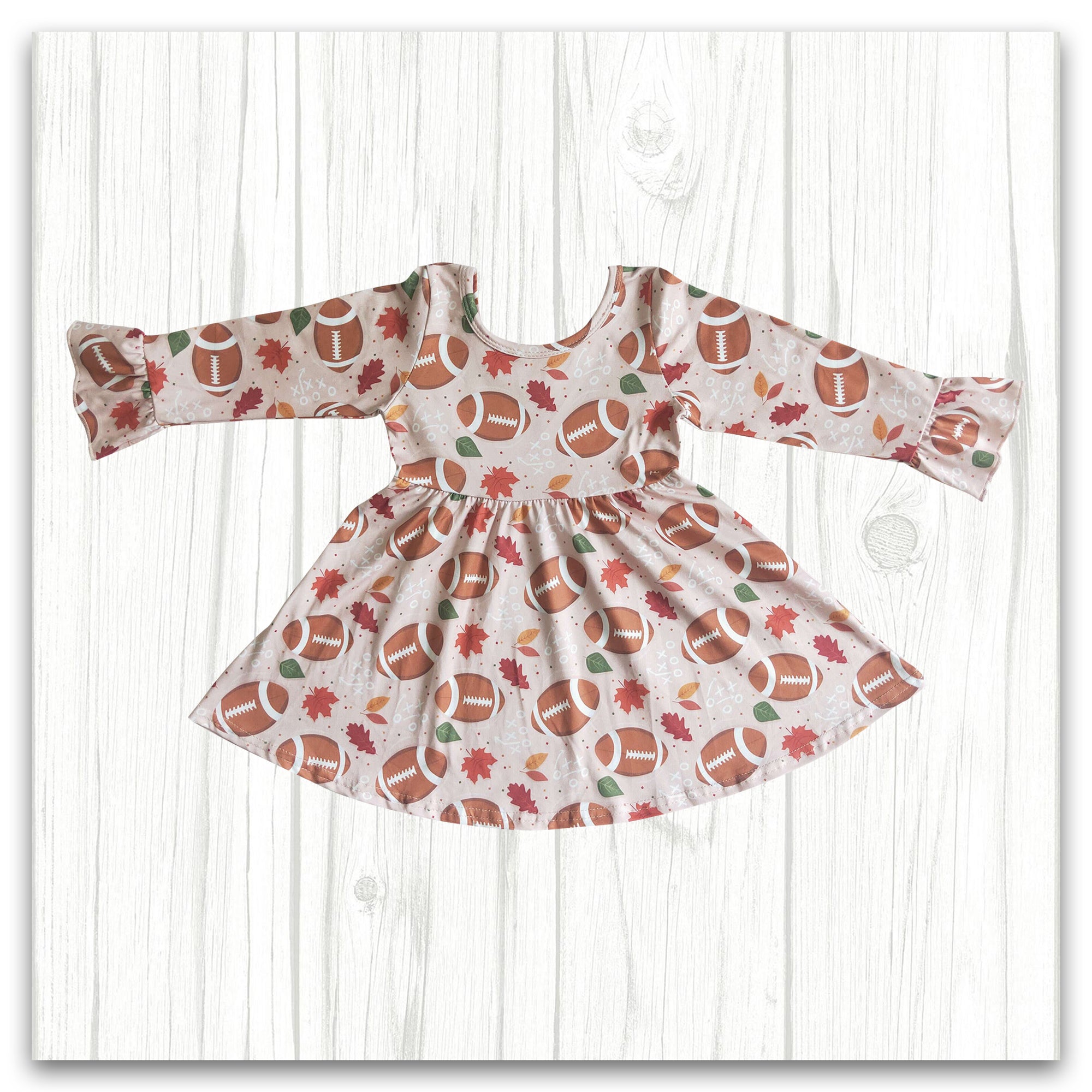 girl fall football&leaves dress