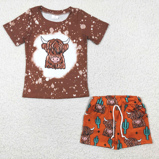 cow print shorts set western boy summer clothing