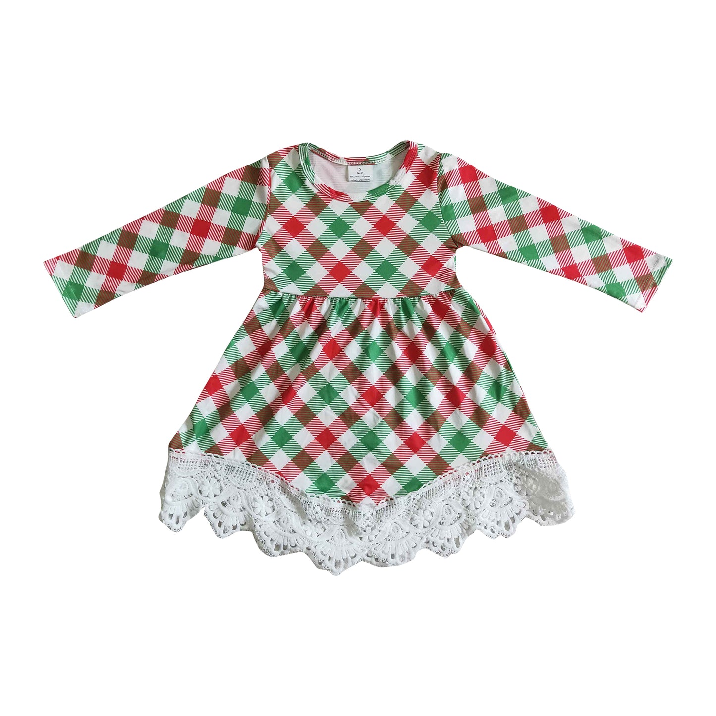 long sleeve plaid lace dress for christmas girl's boutique clothing