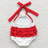 Baseball Stitch Red Halter Bubble Baby Romper